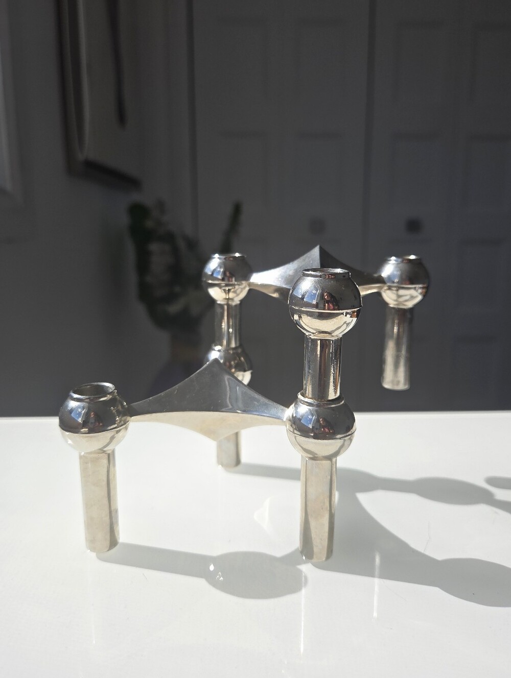 Brutalist Modern Chrome Candle Holders